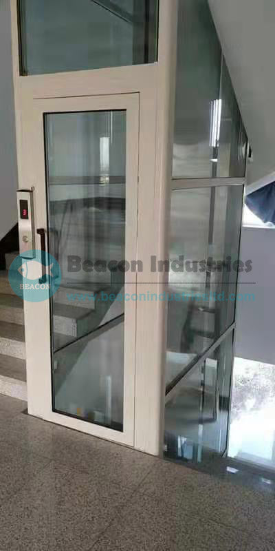 Customized home lift installed indoors with tailored cabin and enclosure design