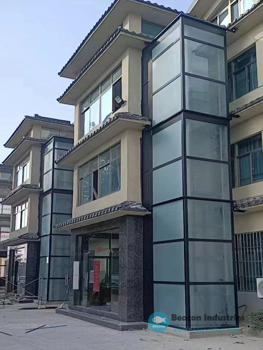 Hydraulic home lift installation example — custom cabin finish for residential use