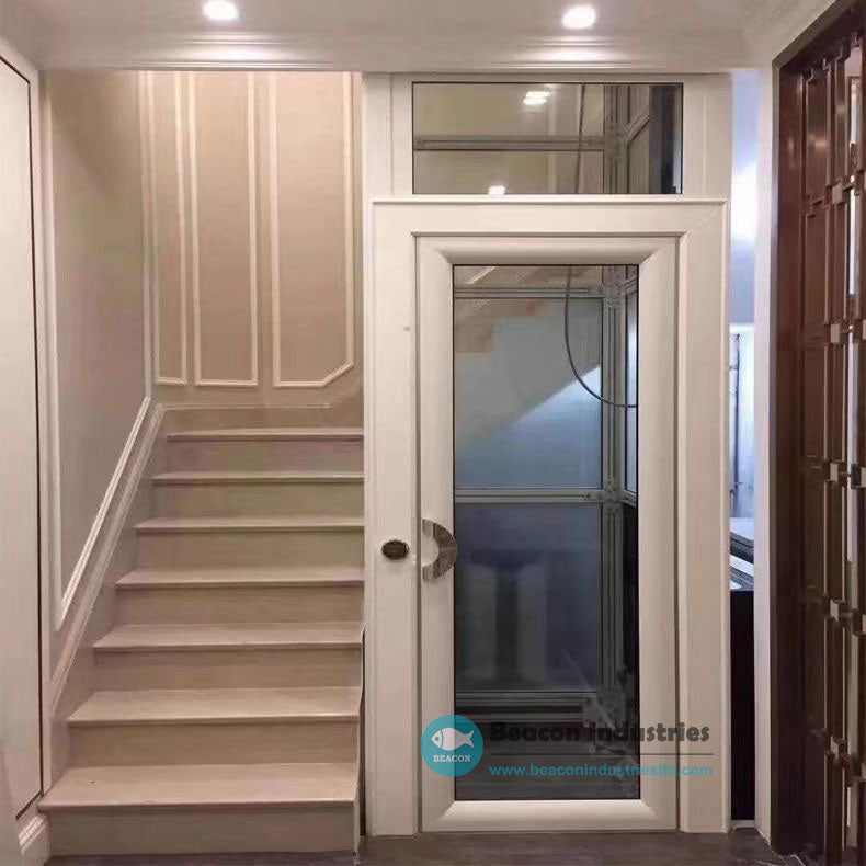Custom residential home lift with external enclosure installed in a private home