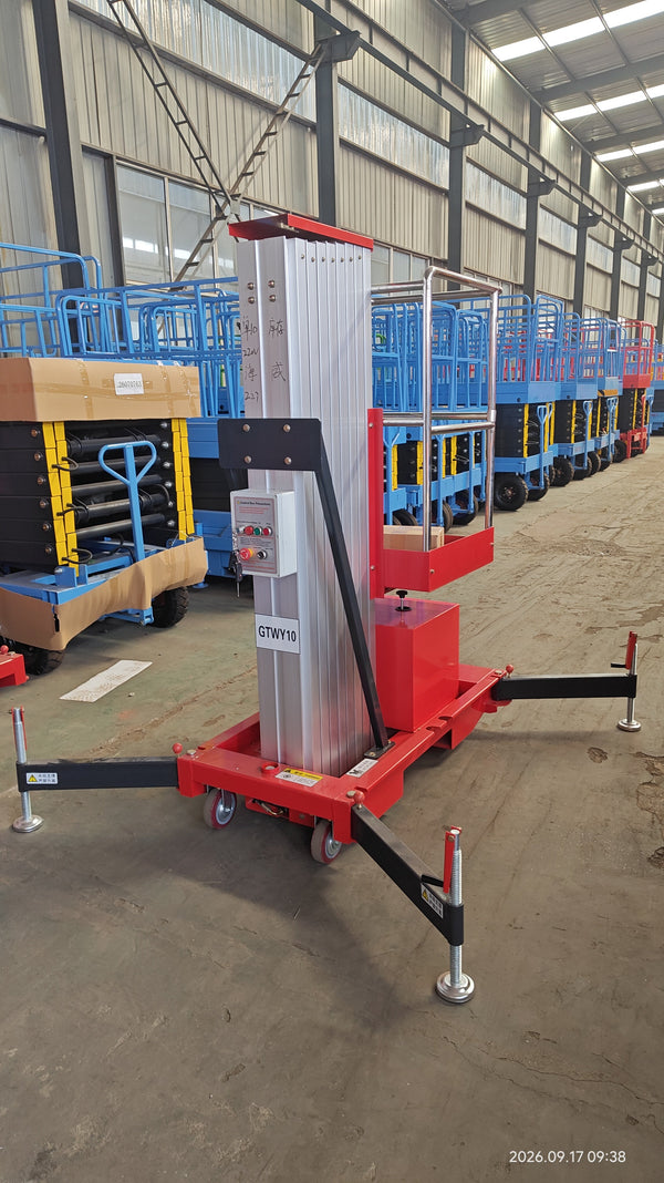 How to open outriggers on a 10m battery-powered aluminum aerial work platform