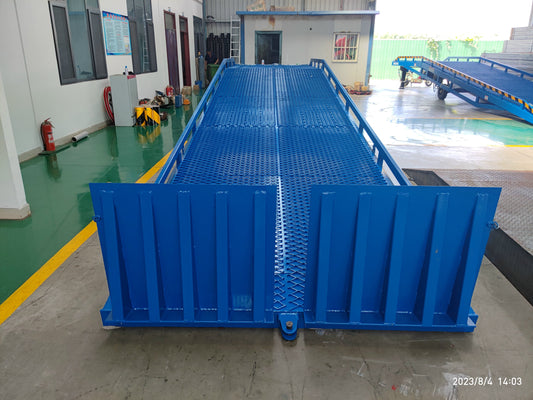 Mobile dock ramp chassis welding stage showing 8 main load-bearing steel beams