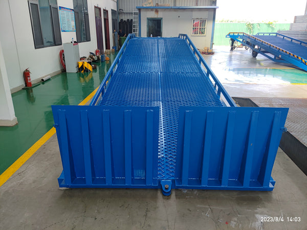 Mobile dock ramp chassis welding stage showing 8 main load-bearing steel beams