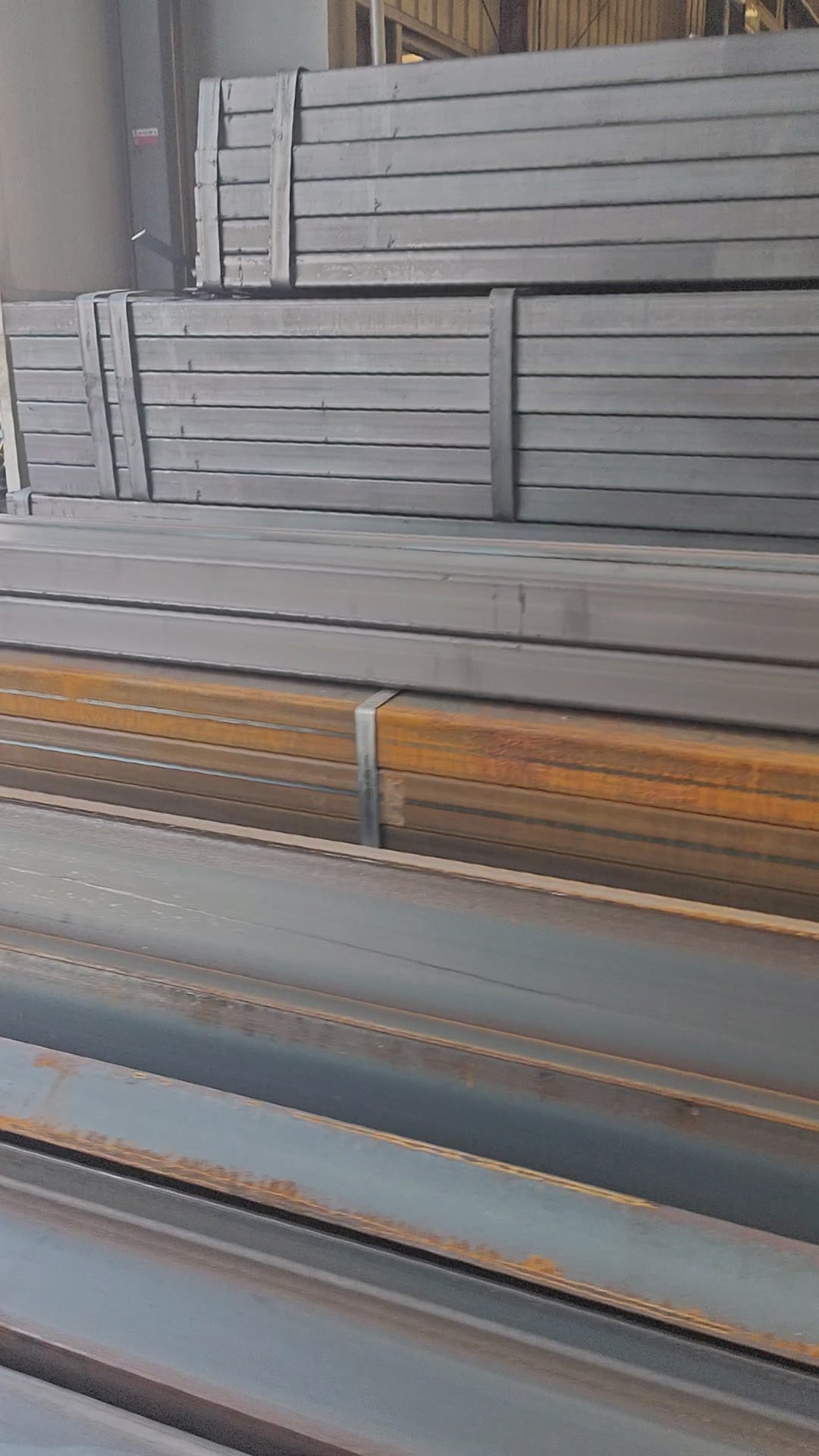 Square steel tubes ready for fabrication at Beacon Industries factory