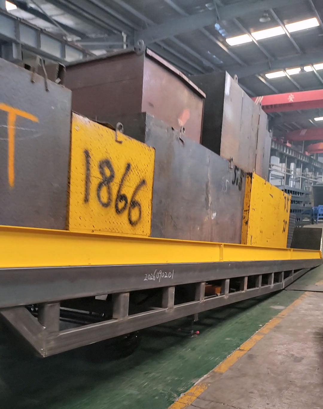 Beacon Industries 60-ton mobile dock ramp undergoing load testing at the manufacturing facility